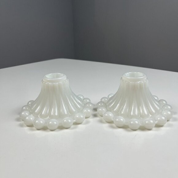 Vintage Anchor Hocking Berwick Boopie pair candlestick holder Milk Glass white - Picture 2 of 7